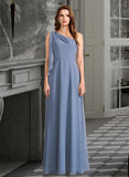 Layla A-Line One-Shoulder Floor-Length Bridesmaid Dress With Bow(s) UKP0012985