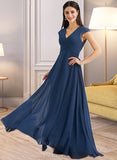 Liberty A-Line V-neck Floor-Length Bridesmaid Dress With Ruffle UKP0012986