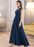 Liberty A-Line V-neck Floor-Length Bridesmaid Dress With Ruffle UKP0012986