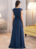 Liberty A-Line V-neck Floor-Length Bridesmaid Dress With Ruffle UKP0012986