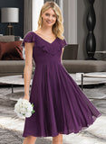 Gill A-line V-Neck Knee-Length Chiffon Bridesmaid Dress With Cascading Ruffles UKP0012987