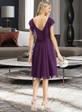 Gill A-line V-Neck Knee-Length Chiffon Bridesmaid Dress With Cascading Ruffles UKP0012987