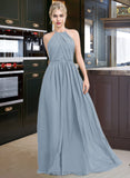 Maya A-Line Scoop Neck Floor-Length Chiffon Bridesmaid Dress With Ruffle UKP0012989