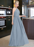 Maya A-Line Scoop Neck Floor-Length Chiffon Bridesmaid Dress With Ruffle UKP0012989