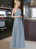 Maya A-Line Scoop Neck Floor-Length Chiffon Bridesmaid Dress With Ruffle UKP0012989