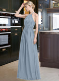 Maya A-Line Scoop Neck Floor-Length Chiffon Bridesmaid Dress With Ruffle UKP0012989