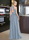 Maya A-Line Scoop Neck Floor-Length Chiffon Bridesmaid Dress With Ruffle UKP0012989