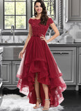 Gina Ball-Gown/Princess Off-the-Shoulder Asymmetrical Tulle Bridesmaid Dress With Beading Sequins Bow(s) UKP0012991