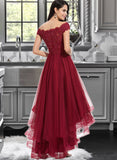 Gina Ball-Gown/Princess Off-the-Shoulder Asymmetrical Tulle Bridesmaid Dress With Beading Sequins Bow(s) UKP0012991