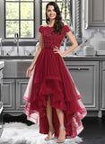 Gina Ball-Gown/Princess Off-the-Shoulder Asymmetrical Tulle Bridesmaid Dress With Beading Sequins Bow(s) UKP0012991