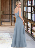 Kylie A-Line Square Neckline Floor-Length Chiffon Bridesmaid Dress With Split Front UKP0012992