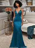 Claire Trumpet/Mermaid V-neck Sweep Train Bridesmaid Dress UKP0012993