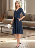 Hilary A-Line V-neck Knee-Length Chiffon Bridesmaid Dress With Pockets UKP0012994