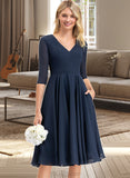 Hilary A-Line V-neck Knee-Length Chiffon Bridesmaid Dress With Pockets UKP0012994