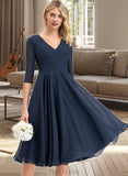 Hilary A-Line V-neck Knee-Length Chiffon Bridesmaid Dress With Pockets UKP0012994