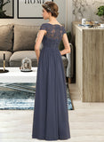 Jan A-Line Scoop Neck Floor-Length Chiffon Lace Bridesmaid Dress UKP0012995