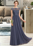 Jan A-Line Scoop Neck Floor-Length Chiffon Lace Bridesmaid Dress UKP0012995