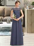 Jan A-Line Scoop Neck Floor-Length Chiffon Lace Bridesmaid Dress UKP0012995