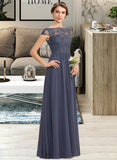 Jan A-Line Scoop Neck Floor-Length Chiffon Lace Bridesmaid Dress UKP0012995