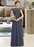 Jan A-Line Scoop Neck Floor-Length Chiffon Lace Bridesmaid Dress UKP0012995