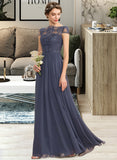 Jan A-Line Scoop Neck Floor-Length Chiffon Lace Bridesmaid Dress UKP0012995