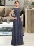 Jan A-Line Scoop Neck Floor-Length Chiffon Lace Bridesmaid Dress UKP0012995