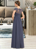 Jan A-Line Scoop Neck Floor-Length Chiffon Lace Bridesmaid Dress UKP0012995