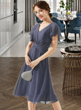 Jordyn A-Line V-neck Knee-Length Chiffon Bridesmaid Dress With Ruffle UKP0012996