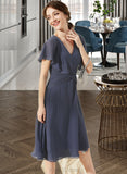 Jordyn A-Line V-neck Knee-Length Chiffon Bridesmaid Dress With Ruffle UKP0012996