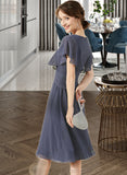 Jordyn A-Line V-neck Knee-Length Chiffon Bridesmaid Dress With Ruffle UKP0012996