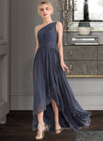 Karina A-line One Shoulder Asymmetrical Chiffon Bridesmaid Dress With Cascading Ruffles UKP0012998