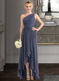 Karina A-line One Shoulder Asymmetrical Chiffon Bridesmaid Dress With Cascading Ruffles UKP0012998