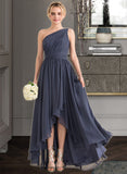 Karina A-line One Shoulder Asymmetrical Chiffon Bridesmaid Dress With Cascading Ruffles UKP0012998