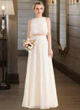 Yvonne A-Line Scoop Neck Floor-Length Chiffon Bridesmaid Dress With Cascading Ruffles UKP0012999