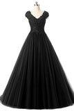 Tulle Prom Dresses V-Neck Floor-Length With Sash And Applique