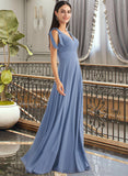 Kasey A-Line V-neck Floor-Length Bridesmaid Dress With Bow(s) Split Front UKP0013001