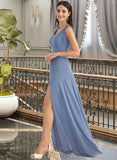 Kasey A-Line V-neck Floor-Length Bridesmaid Dress With Bow(s) Split Front UKP0013001