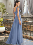 Kasey A-Line V-neck Floor-Length Bridesmaid Dress With Bow(s) Split Front UKP0013001