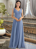 Kasey A-Line V-neck Floor-Length Bridesmaid Dress With Bow(s) Split Front UKP0013001