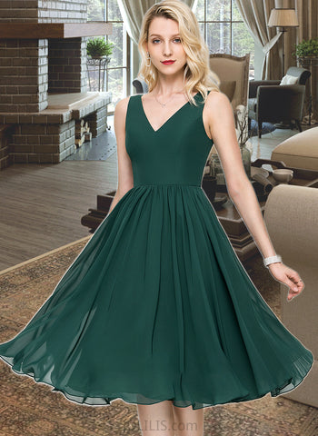 Belen A-line V-Neck Knee-Length Chiffon Bridesmaid Dress UKP0013002