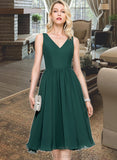 Belen A-line V-Neck Knee-Length Chiffon Bridesmaid Dress UKP0013002