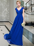 Esperanza A-Line V-neck Floor-Length Chiffon Bridesmaid Dress With Ruffle UKP0013004