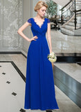 Esperanza A-Line V-neck Floor-Length Chiffon Bridesmaid Dress With Ruffle UKP0013004