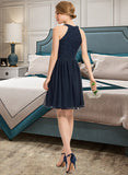 Sydnee A-Line Scoop Neck Knee-Length Chiffon Lace Bridesmaid Dress With Ruffle UKP0013006