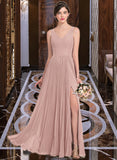 Hailey A-Line V-neck Floor-Length Chiffon Bridesmaid Dress With Split Front Pleated UKP0013007