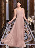 Hailey A-Line V-neck Floor-Length Chiffon Bridesmaid Dress With Split Front Pleated UKP0013007