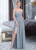 Phoebe A-Line Sweetheart Floor-Length Chiffon Bridesmaid Dress With Ruffle Split Front UKP0013008