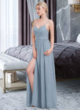 Phoebe A-Line Sweetheart Floor-Length Chiffon Bridesmaid Dress With Ruffle Split Front UKP0013008