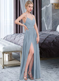 Phoebe A-Line Sweetheart Floor-Length Chiffon Bridesmaid Dress With Ruffle Split Front UKP0013008