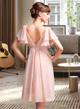 Brynlee Empire Sweetheart Knee-Length Chiffon Bridesmaid Dress With Cascading Ruffles UKP0013009